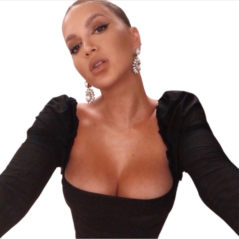 House of CB Black Emme Sheer Organza Tulle Bodysuit NWT - Picture 2 of 13